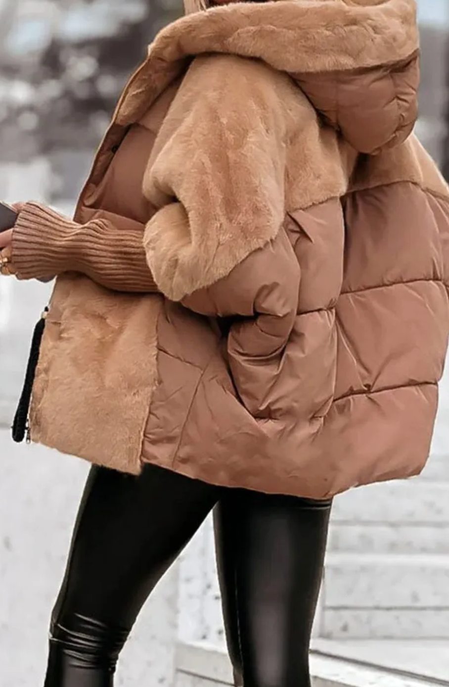 Dames Gevoerde Winterjas Korte Pasvorm Nep-Bont Capuchon Ritssluiting