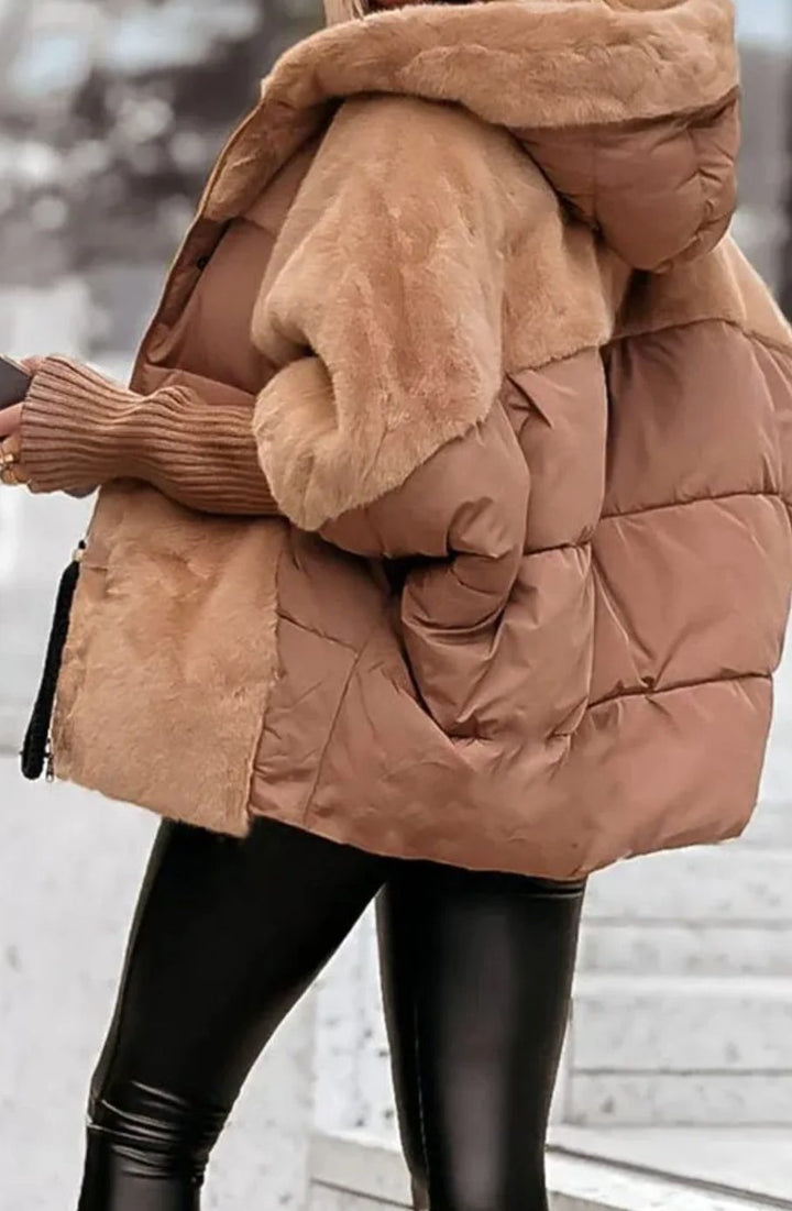 Dames Gevoerde Winterjas Korte Pasvorm Nep-Bont Capuchon Ritssluiting