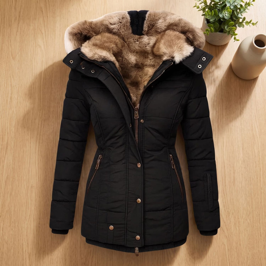 Dames Gevoerde Winterjas met Afneembare Bontkraag Hood