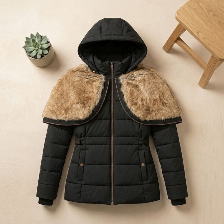 Dames Gevoerde Winterjas met Afneembare Bontkraag Hood