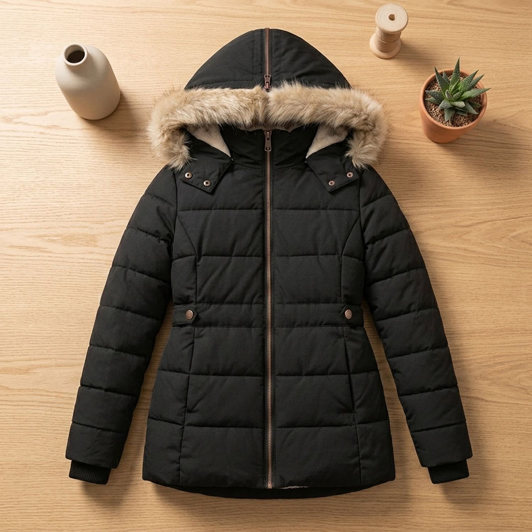 Dames Gevoerde Winterjas met Afneembare Bontkraag Hood