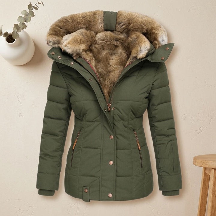 Dames Gevoerde Winterjas met Afneembare Bontkraag Hood - Groen