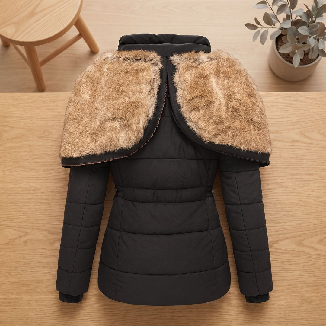 Dames Gevoerde Winterjas met Afneembare Bontkraag Hood
