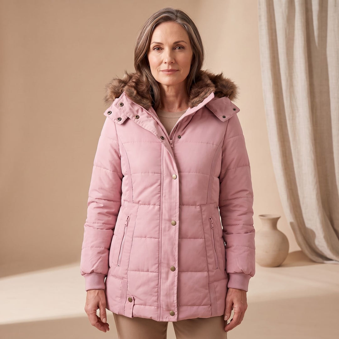 Dames Gevoerde Winterjas met Afneembare Bontkraag Hood