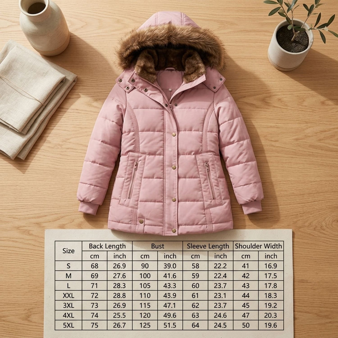 Dames Gevoerde Winterjas met Afneembare Bontkraag Hood