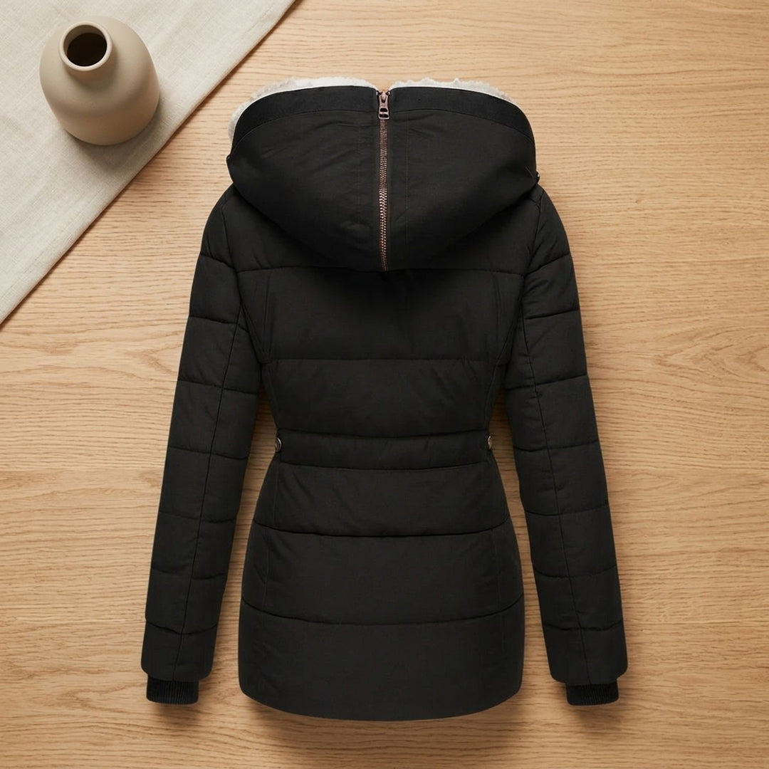 Dames Gevoerde Winterjas met Afneembare Bontkraag Hood