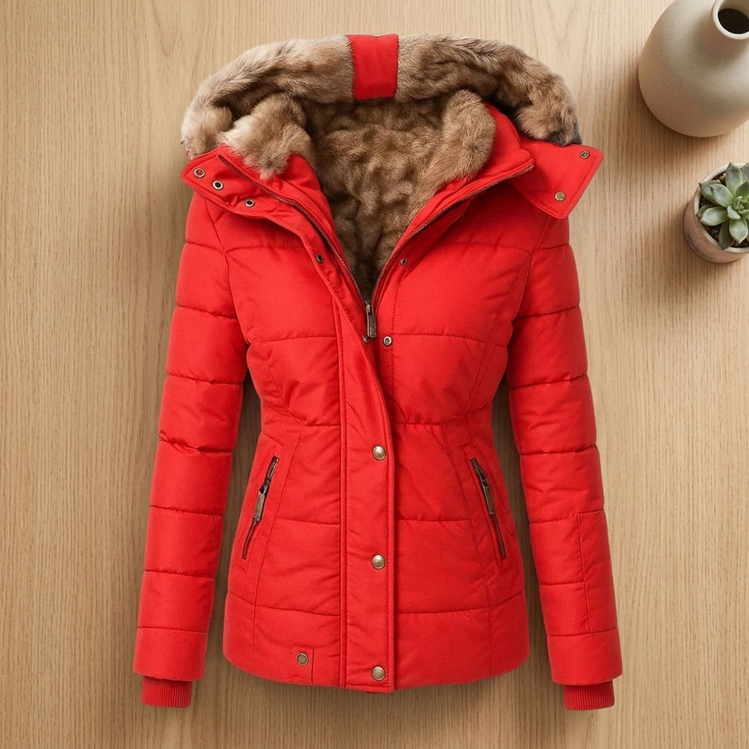 Dames Gevoerde Winterjas met Afneembare Bontkraag Hood
