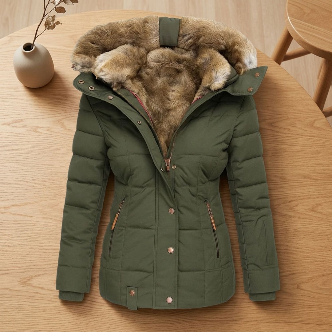 Dames Gevoerde Winterjas met Afneembare Bontkraag Hood