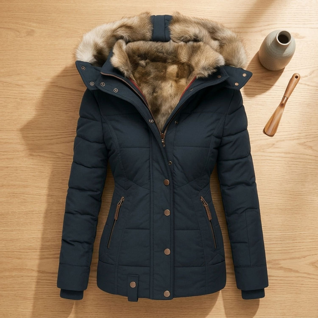Dames Gevoerde Winterjas met Afneembare Bontkraag Hood