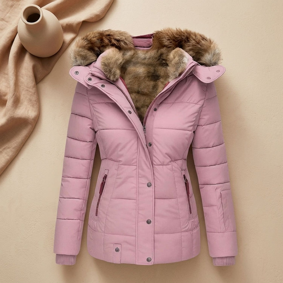 Dames Gevoerde Winterjas met Afneembare Bontkraag Hood