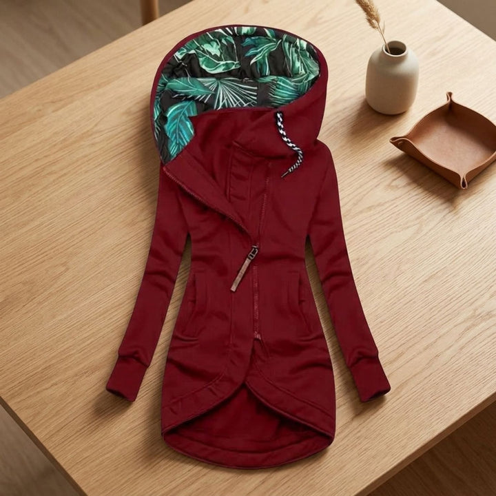Dames Gevoerde Winterjas met Capuchon Rits Tropische Binnenvoering - Rood