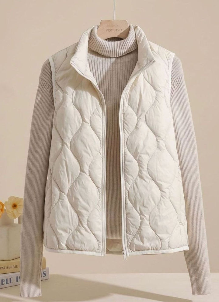 Dames Gewatteerd Bodywarmer Windwerend Staandskraag Rits - Wit