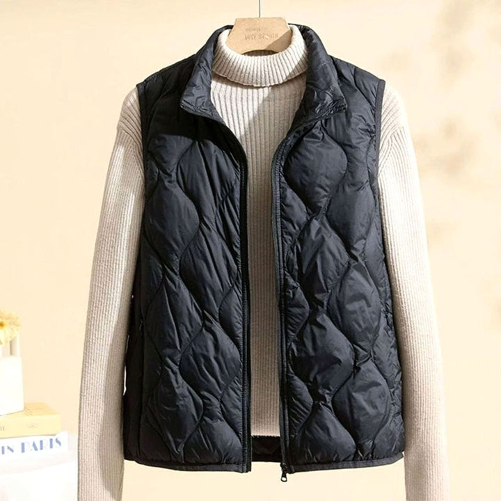 Dames Gewatteerd Bodywarmer Windwerend Staandskraag Rits - Zwart