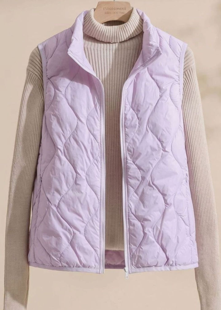 Dames Gewatteerd Bodywarmer Windwerend Staandskraag Rits - Lavendel