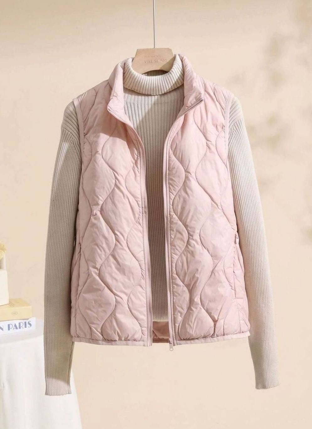 Dames Gewatteerd Bodywarmer Windwerend Staandskraag Rits - Roze