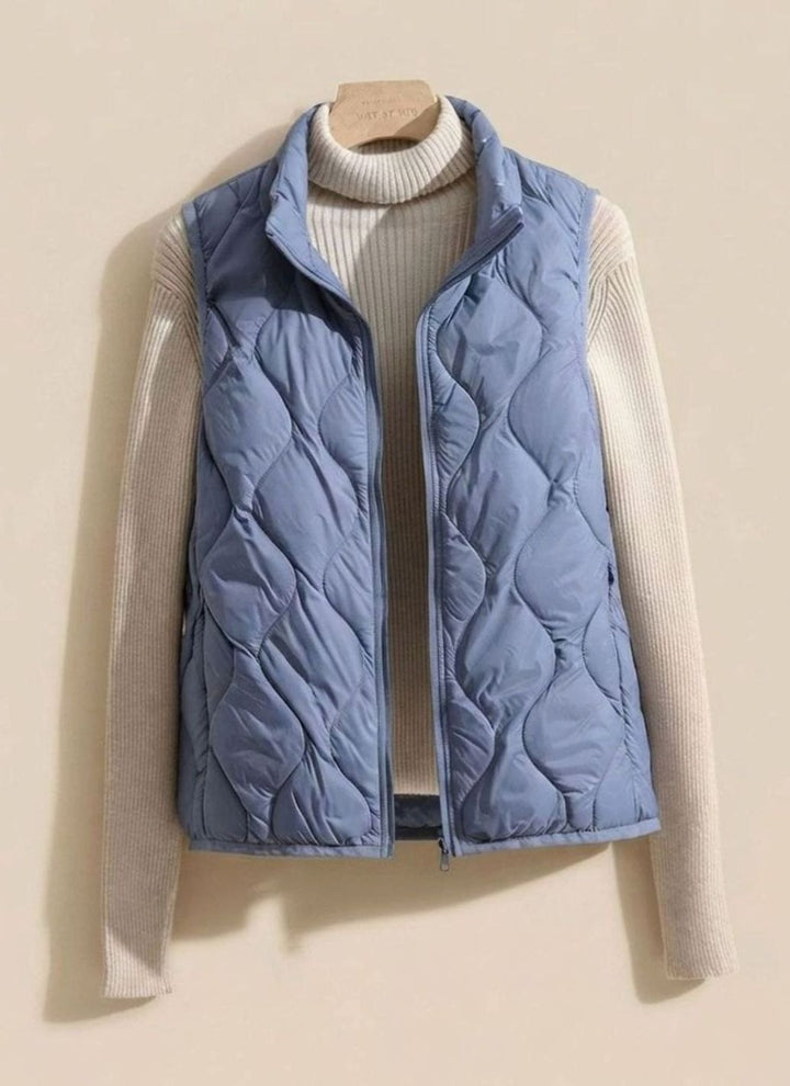 Dames Gewatteerd Bodywarmer Windwerend Staandskraag Rits - Lichtblauw