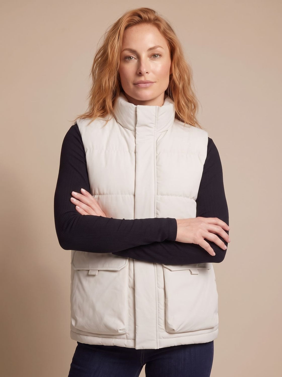 Dames Gewatteerde Bodywarmer Staande Kraag Kleppzakken