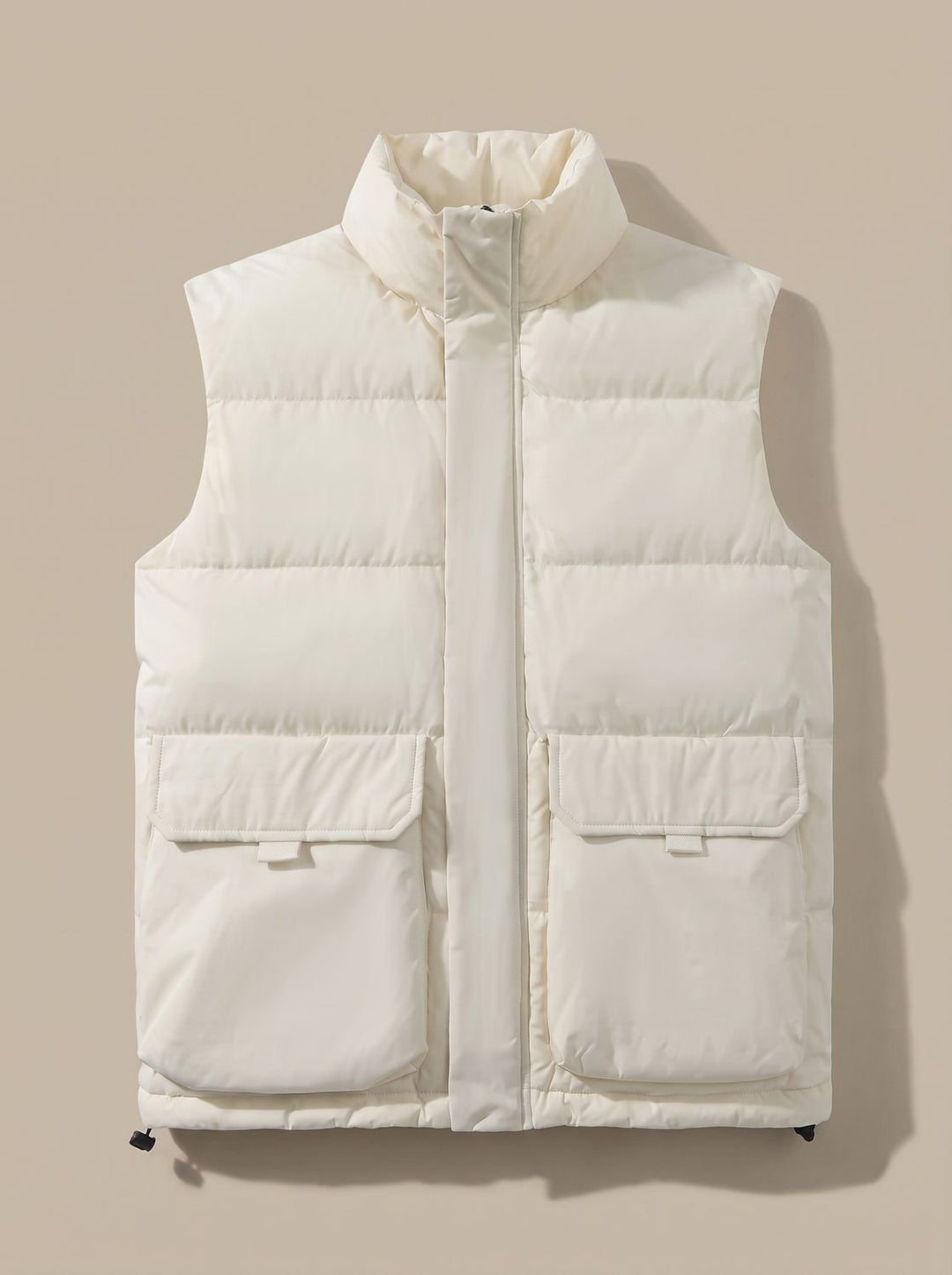 Dames Gewatteerde Bodywarmer Staande Kraag Kleppzakken - Ecru Wit