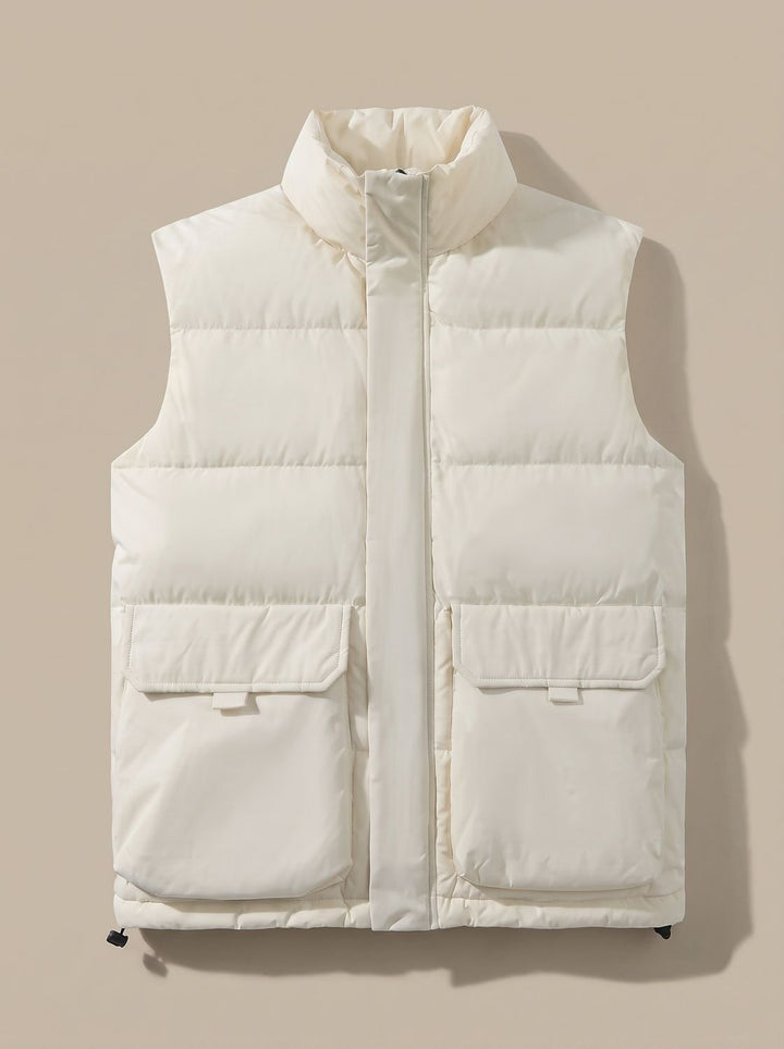 Dames Gewatteerde Bodywarmer Staande Kraag Kleppzakken - Ecru Wit