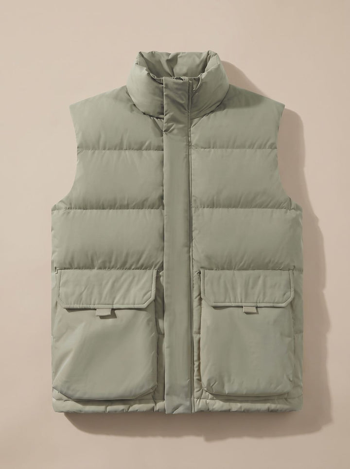 Dames Gewatteerde Bodywarmer Staande Kraag Kleppzakken - Lichtgroen