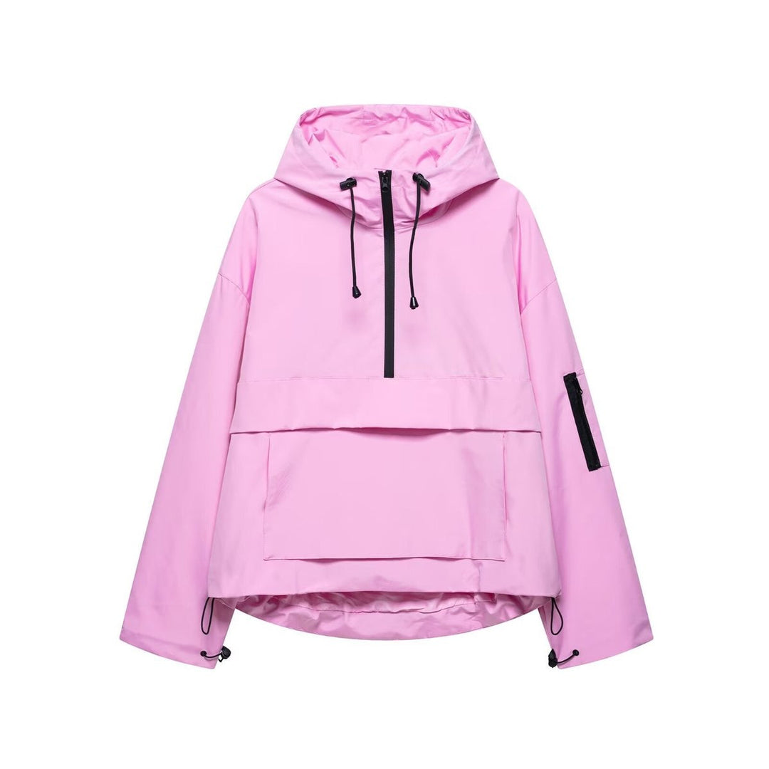 Dames Gewatteerde Capuchon Anorak Regenjas met Zakken - Roze
