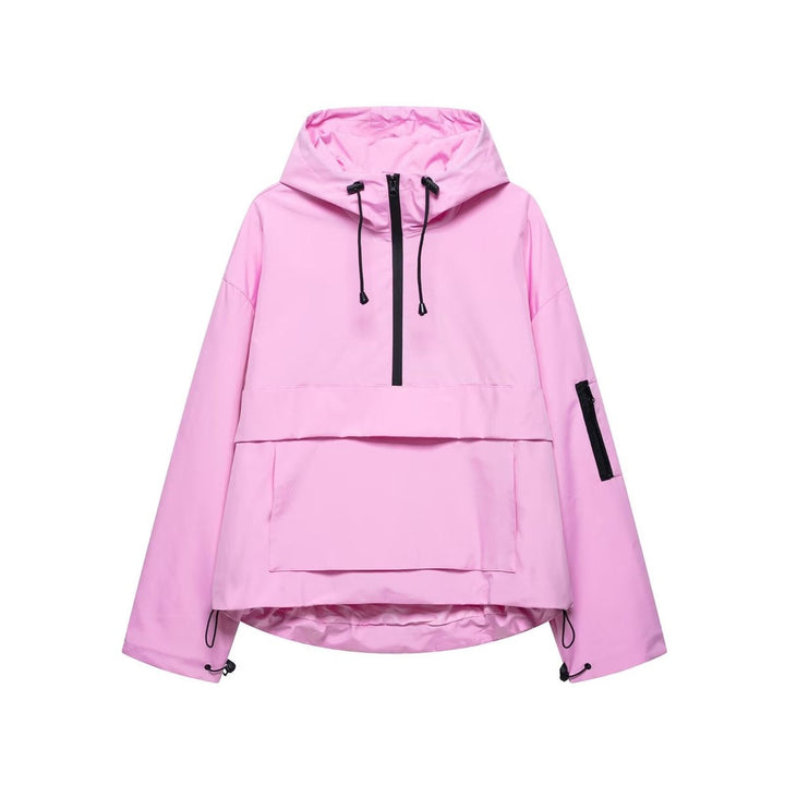 Dames Gewatteerde Capuchon Anorak Regenjas met Zakken - Roze