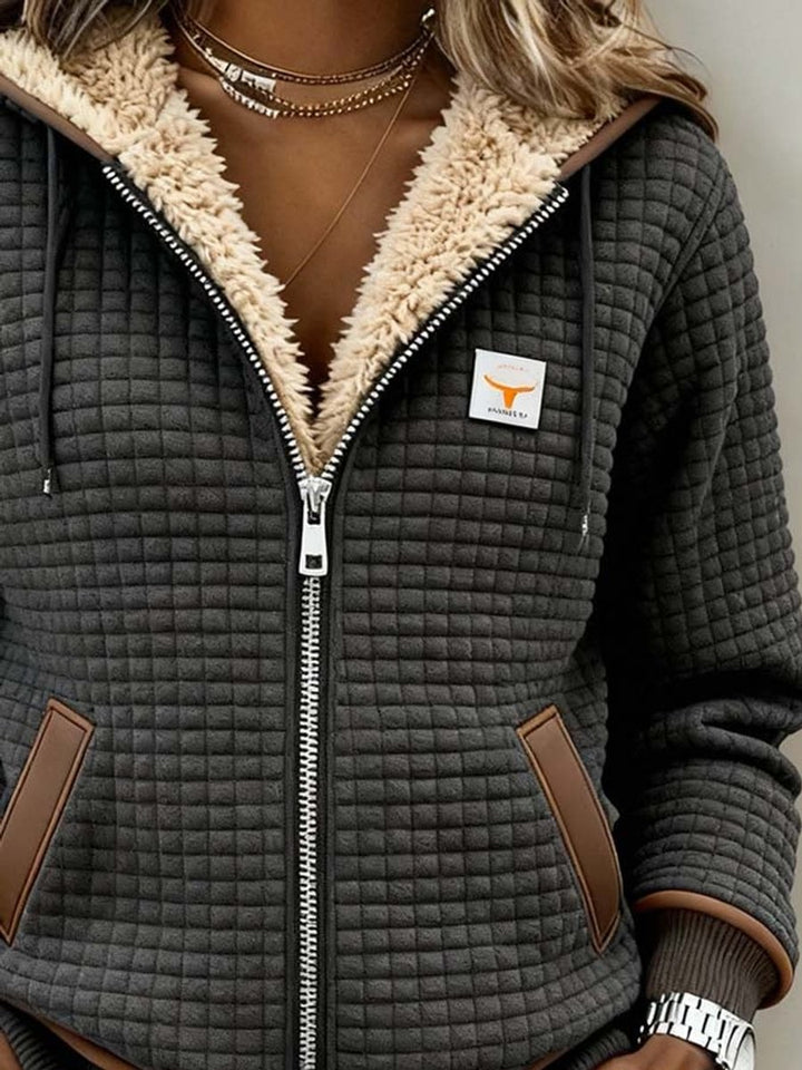 Dames Gewatteerde Fleece Zip-Up Hoodie Jacket Sherpa Voering