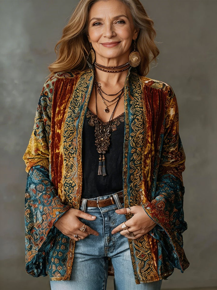 Dames Gewatteerde Jas Boho Kimono Vest Wijd Vintage