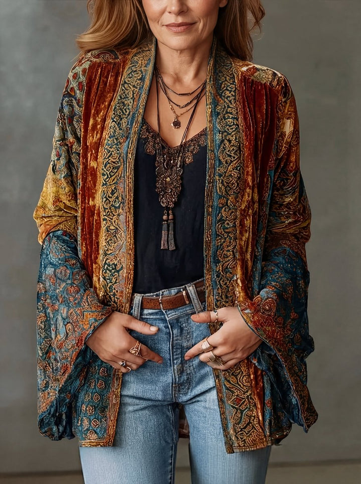 Dames Gewatteerde Jas Boho Kimono Vest Wijd Vintage