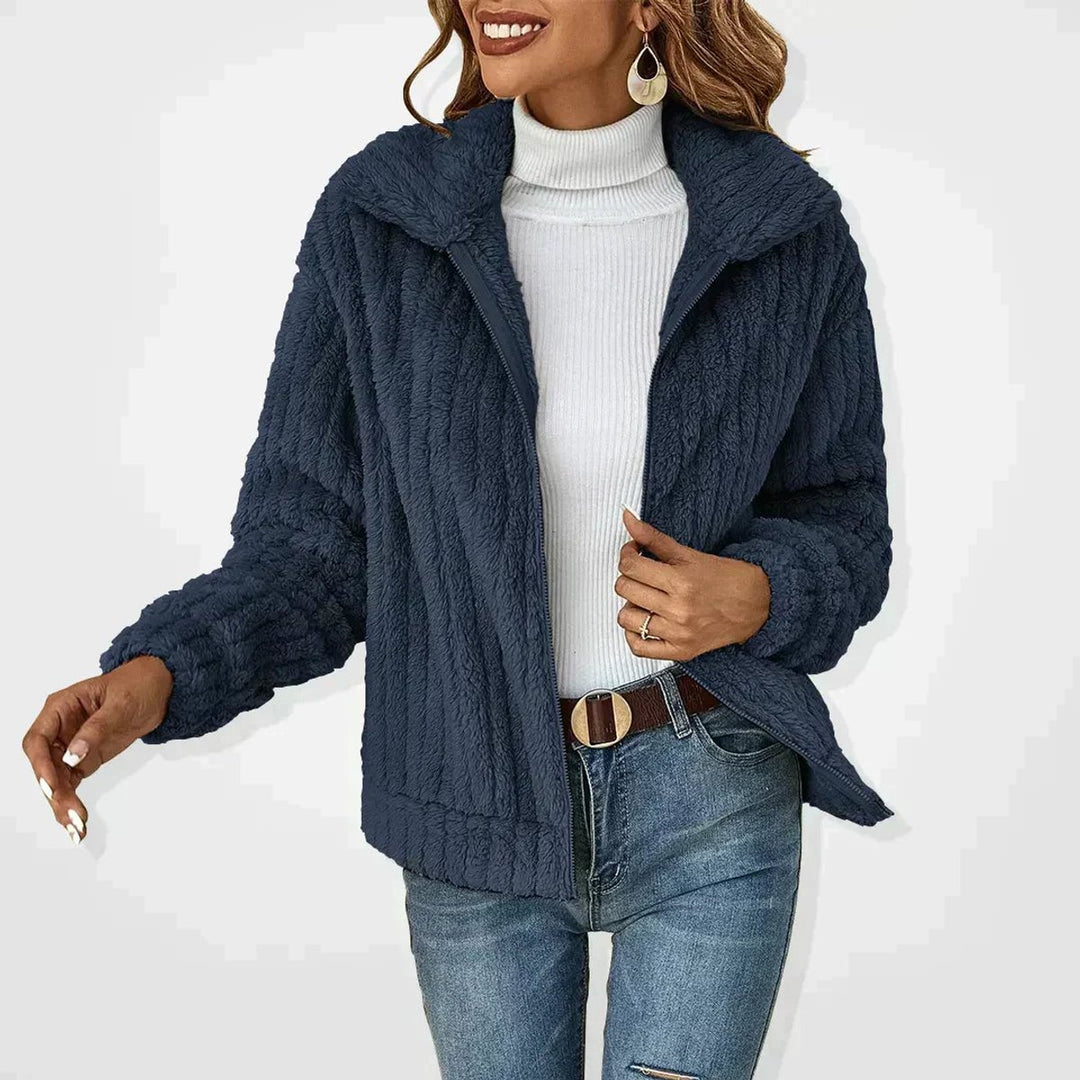 Dames Gewatteerde Jas Pluche Fleece Ritsjas - Marineblauw