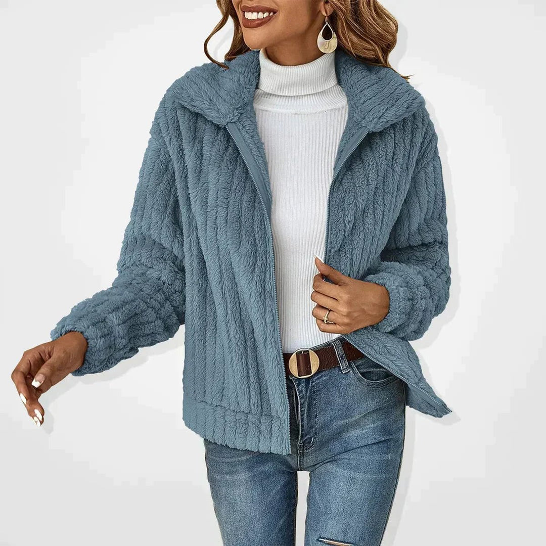 Dames Gewatteerde Jas Pluche Fleece Ritsjas - Blauw