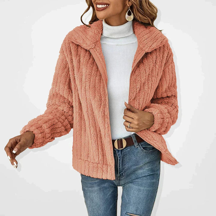 Dames Gewatteerde Jas Pluche Fleece Ritsjas - Roze
