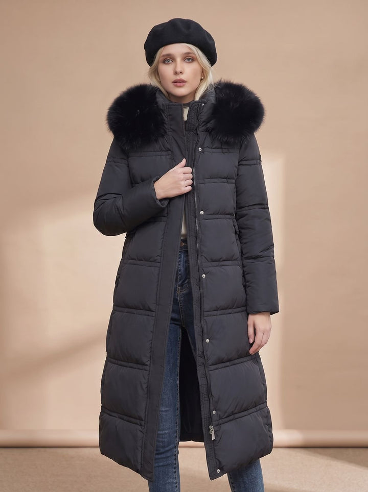 Dames Gewatteerde Longline Winterjas met Imitatiebont Kraag