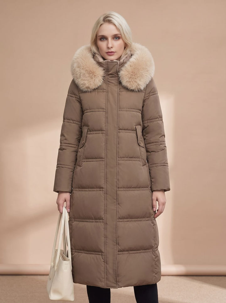 Dames Gewatteerde Longline Winterjas met Imitatiebont Kraag