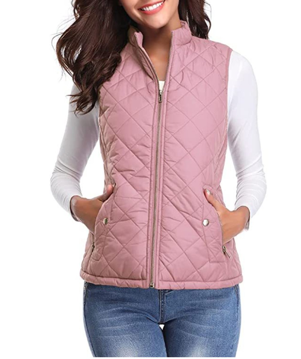 Dames Gewatteerde Mouwloze Puffer Vest Ritssluitng Bodywarmer - Roze