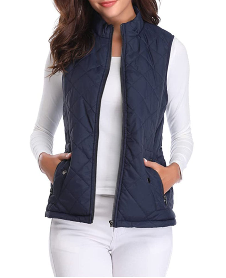 Dames Gewatteerde Mouwloze Puffer Vest Ritssluitng Bodywarmer - Blauw