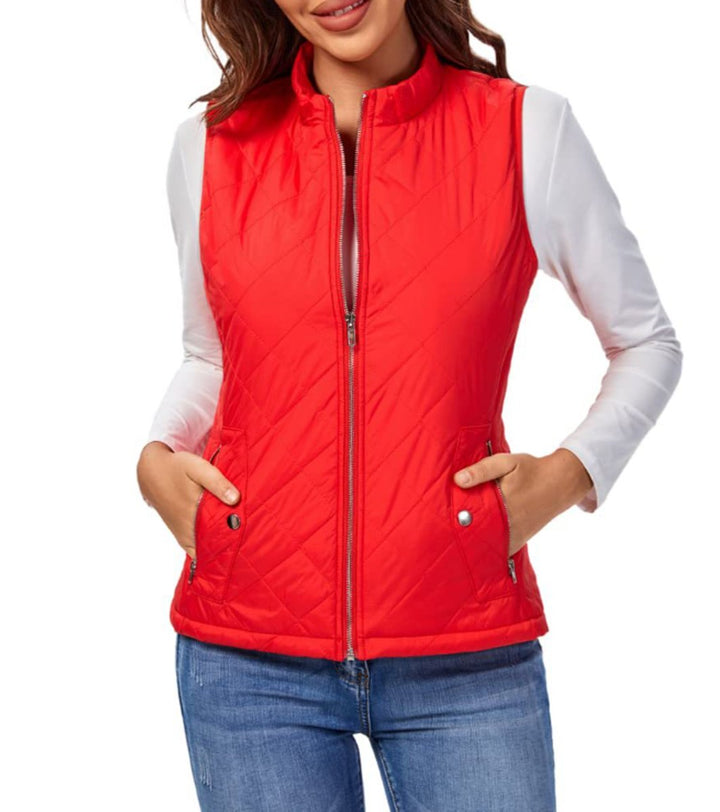 Dames Gewatteerde Mouwloze Puffer Vest Ritssluitng Bodywarmer - Rood