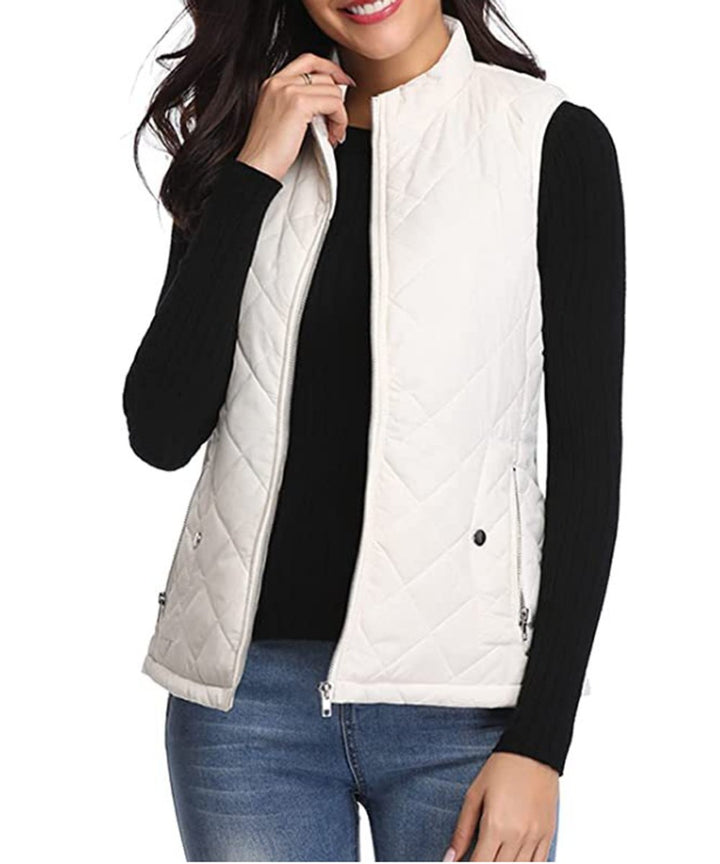 Dames Gewatteerde Mouwloze Puffer Vest Ritssluitng Bodywarmer - Wit