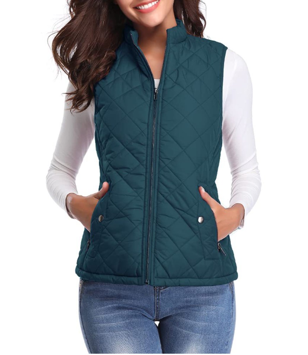 Dames Gewatteerde Mouwloze Puffer Vest Ritssluitng Bodywarmer - Oceaanblauw