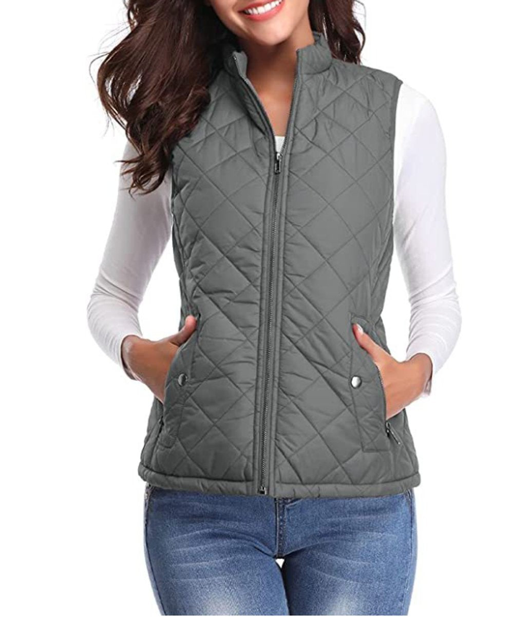 Dames Gewatteerde Mouwloze Puffer Vest Ritssluitng Bodywarmer - Grijs