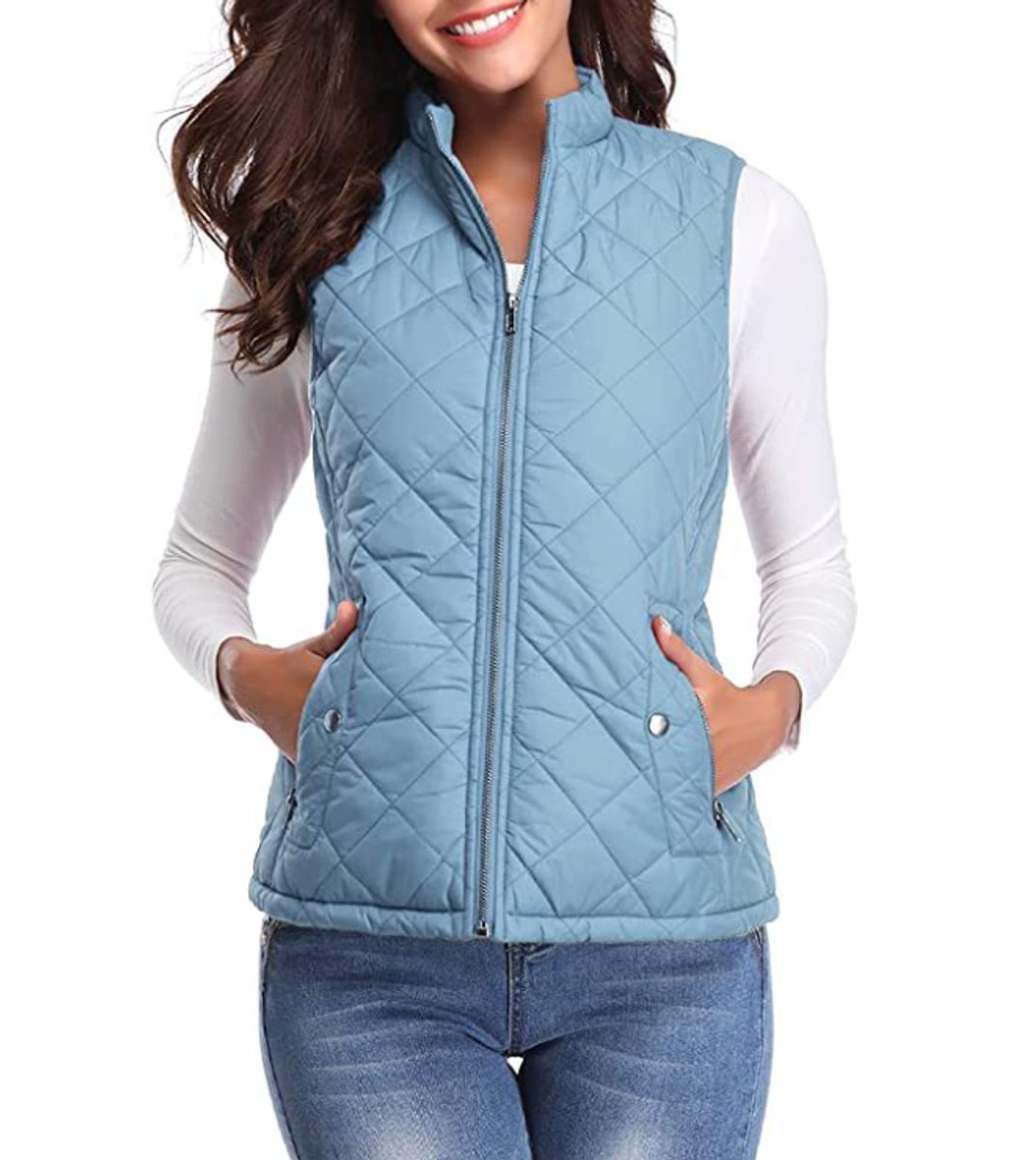 Dames Gewatteerde Mouwloze Puffer Vest Ritssluitng Bodywarmer - Lichtblauw