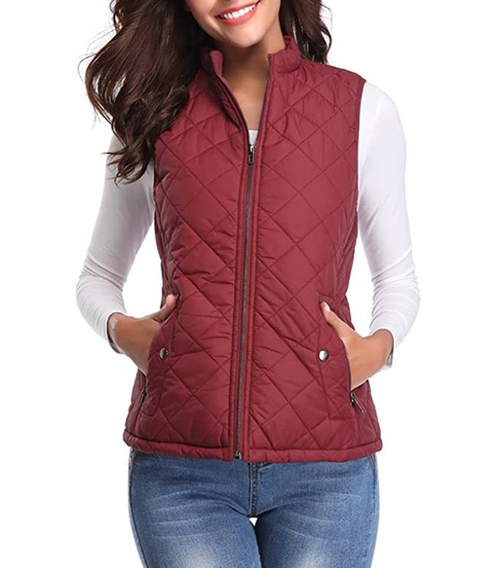Dames Gewatteerde Mouwloze Puffer Vest Ritssluitng Bodywarmer - Bordeaux
