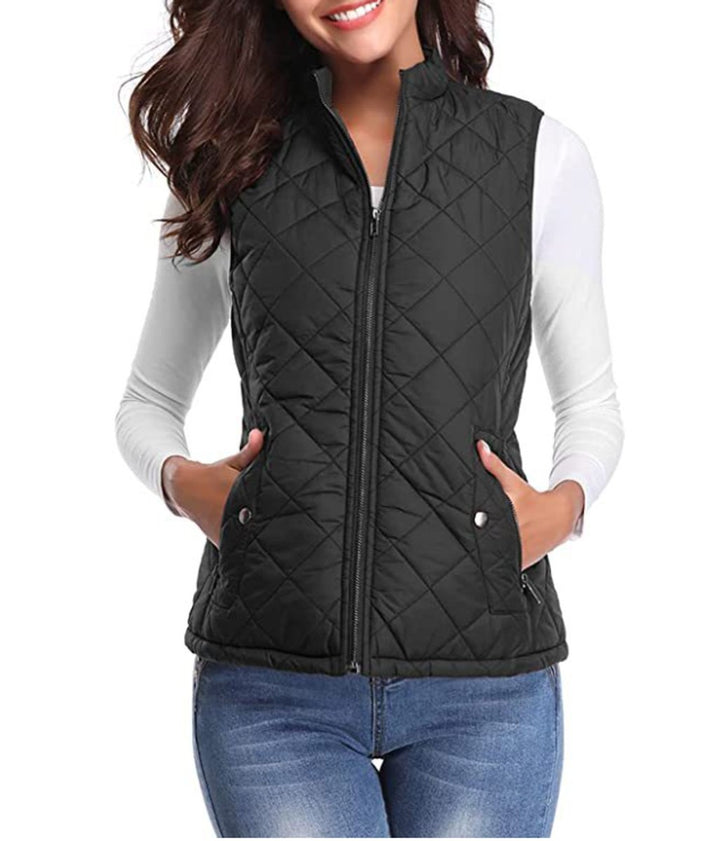 Dames Gewatteerde Mouwloze Puffer Vest Ritssluitng Bodywarmer - Zwart