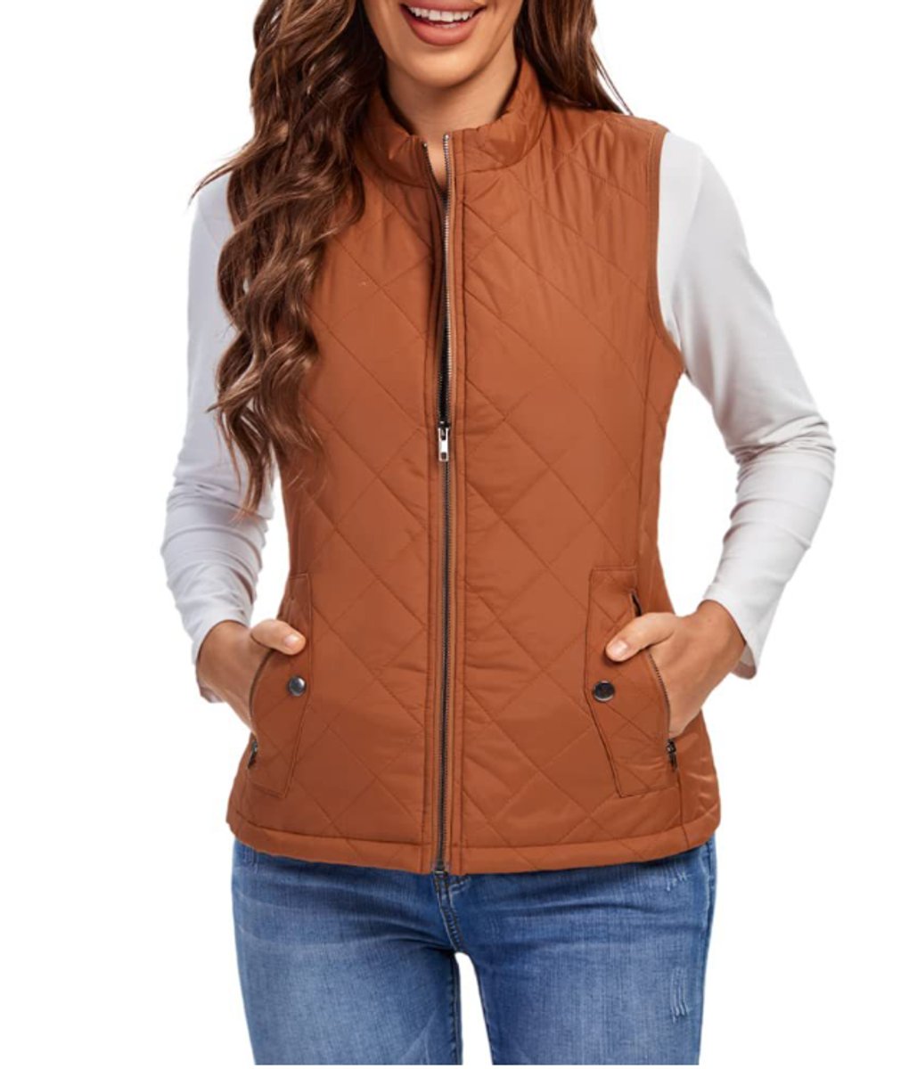 Dames Gewatteerde Mouwloze Puffer Vest Ritssluitng Bodywarmer - Khaki