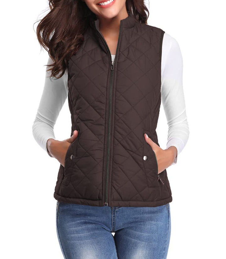 Dames Gewatteerde Mouwloze Puffer Vest Ritssluitng Bodywarmer - Bruin