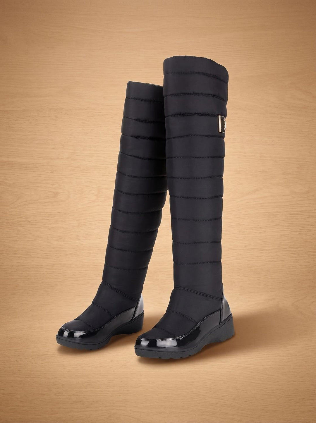 Dames Gewatteerde Overknee Laarzen Warme Winterlaarzen - Zwart