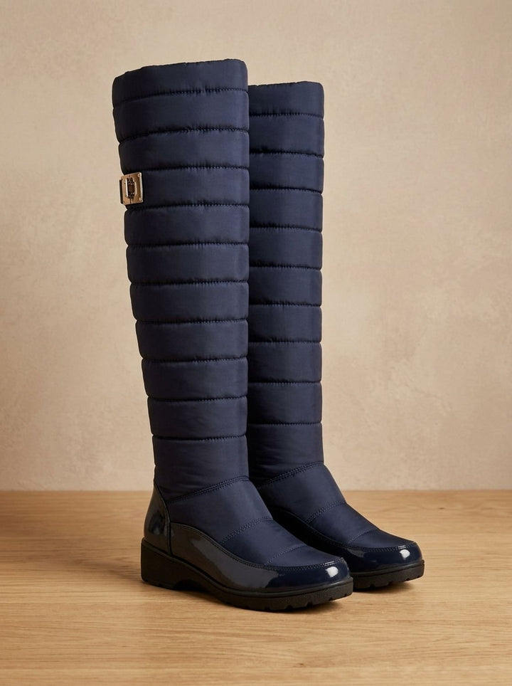 Dames Gewatteerde Overknee Laarzen Warme Winterlaarzen - Marineblauw