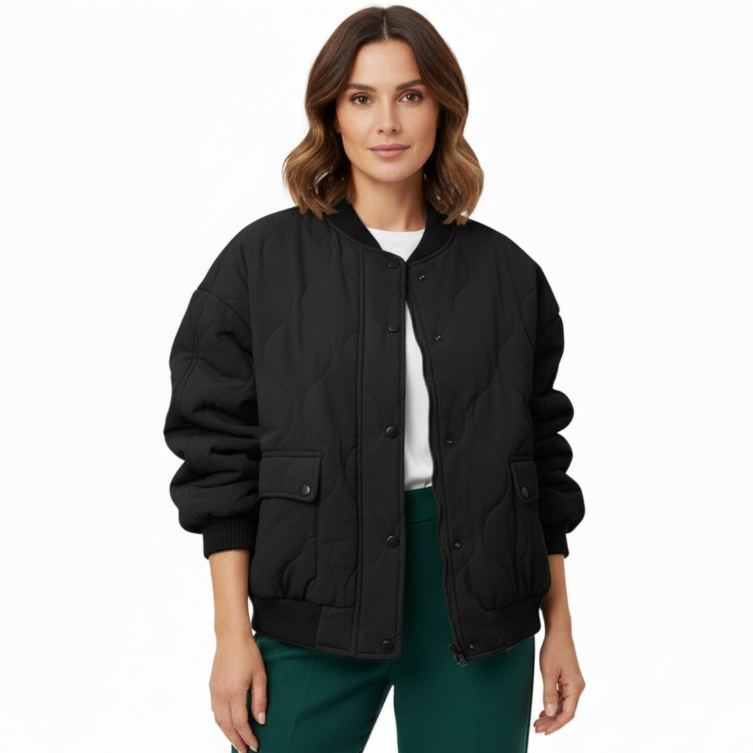 Dames Gewatteerde Oversized Bomberjack Winterjas - Zwart