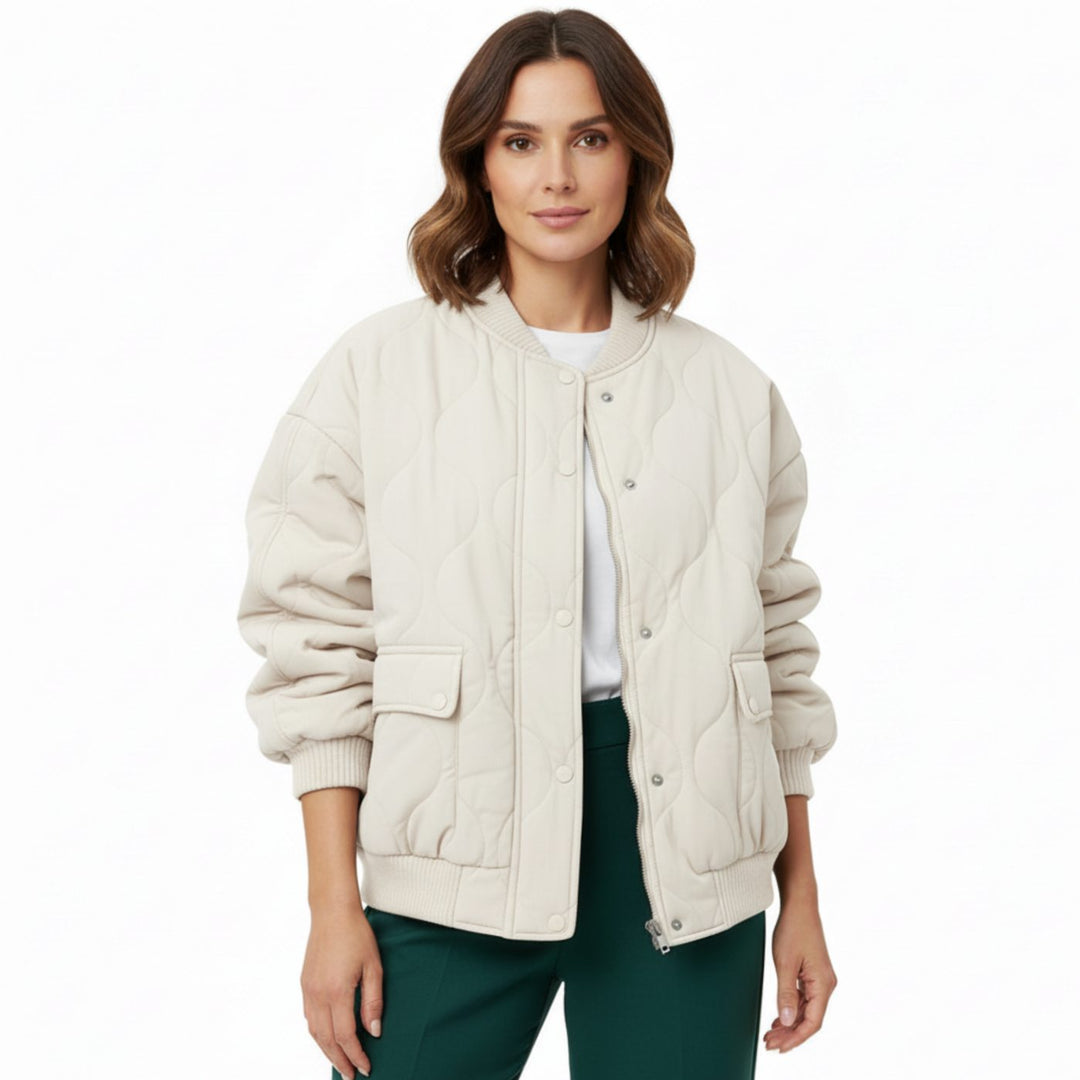 Dames Gewatteerde Oversized Bomberjack Winterjas - Wit