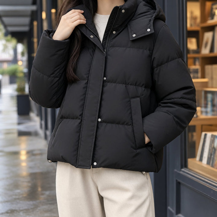 Dames Gewatteerde Oversized Puffer Jas Capuchon Ritssluiting - Klassiek Zwart